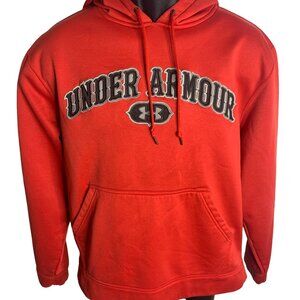 Men's Under Armour Pull Over Hoodie Embroidered Patch Letters Sz SM Red